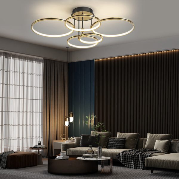 3/5/6 Rings Three Step Dimming Gold Modern Ceiling Lights with Leather - Image 3