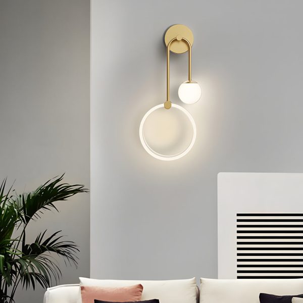 Modern 2-Light LED Wall Sconces with Acrylic Ring and Frosted Globe - Image 2