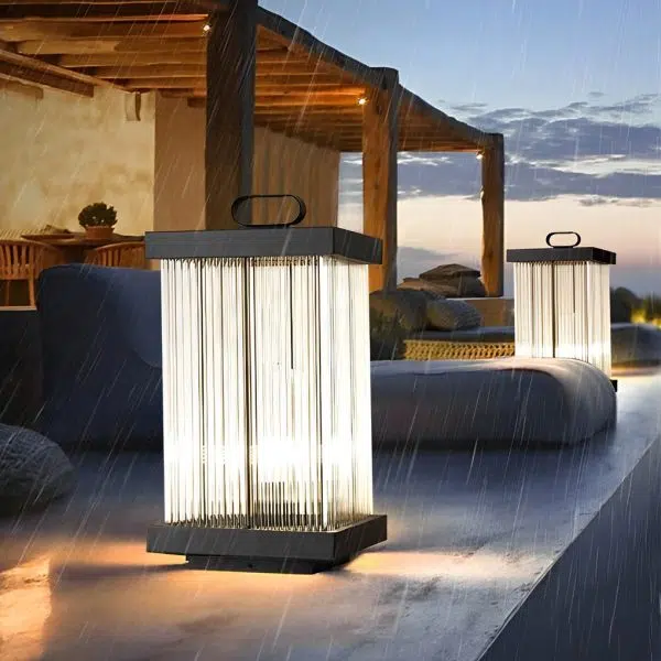 Square Portable Waterproof Striped Glass Black Solar Outdoor Lights - Image 3