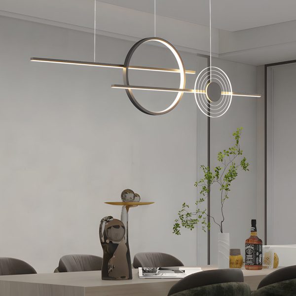 39.4'' Dimmable Ring Linear LED Island Chandeliers for Dining Room, Black/White - Image 3