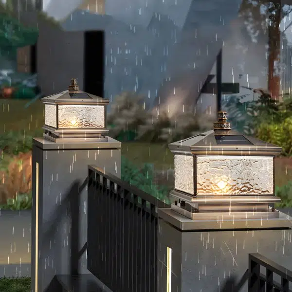 Retro Square Antique Brass Pier Mount Post Light - Image 6