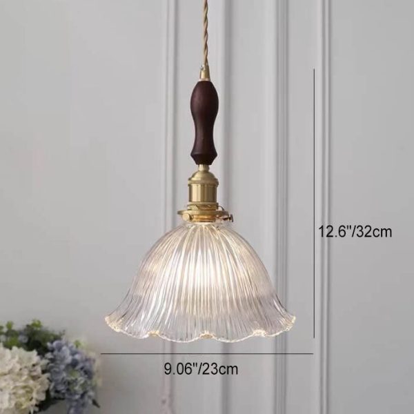 Nordic Modern Minimalist Flower Copper Walnut Glass 1-Light Pendant Light - Image 7