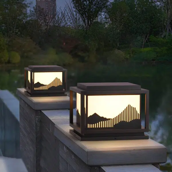Square Waterproof Mountain Scenery Traditional Solar Post Caps Lights - Image 6