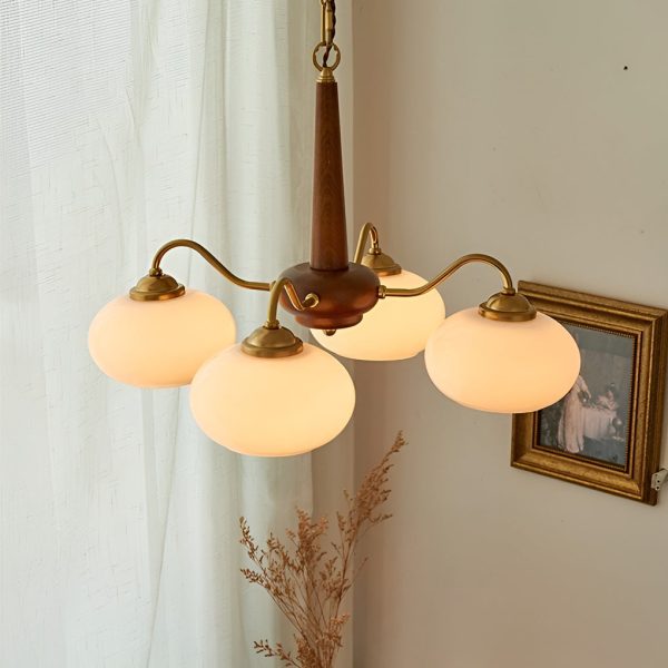 4 Lights 6 Ligths Glass Wood E27 LED Nordic Chandelier Hanging Ceiling Lights - Image 3