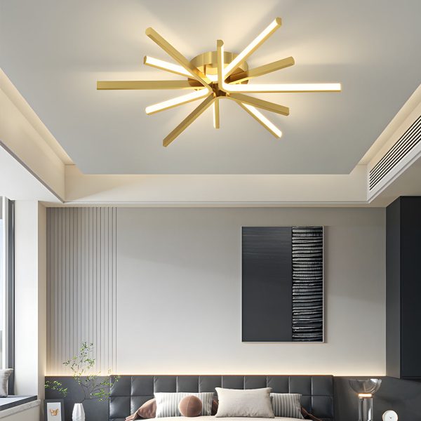 6-Light LED Semi Flush Mount Copper Starbursts Ceiling Light Fireworks Ceiling Lighting Fixture - Image 2