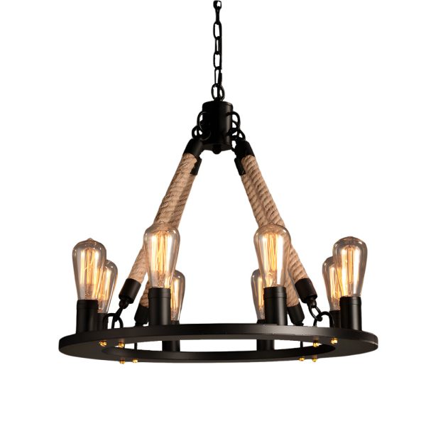 Rustic Industrial Hemp Rope Chandelier with Iron Frame - Image 14