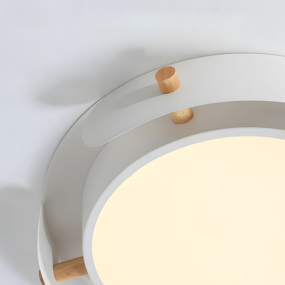 6-e4c71e97-8cd5-464a-8c55-8af946daf8d2.jpg Round Nordic White Metallic Wood Drum Flush Mount Ceiling Light - Image 5