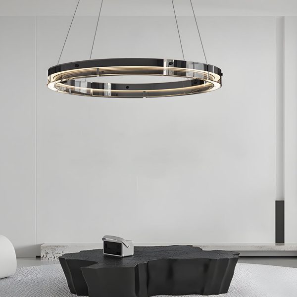 Black Glass Dimmable LED Ring Pendant Chandelier - Image 2