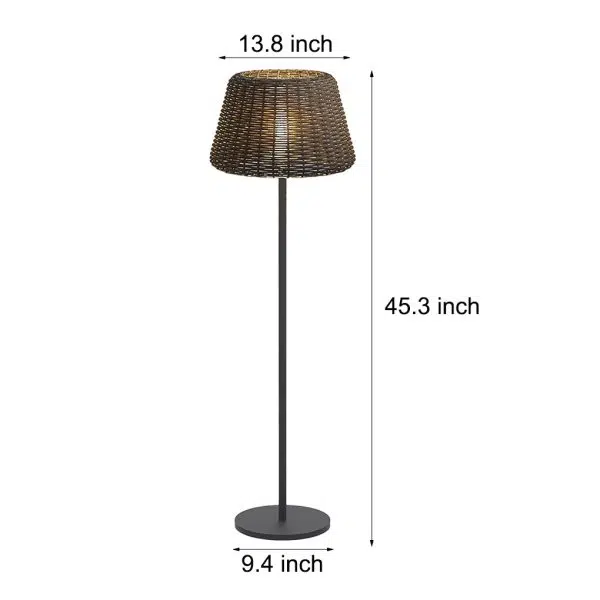 Rustic Woven Rattan Shaded Metal Outdoor Floor Lamp - Image 6
