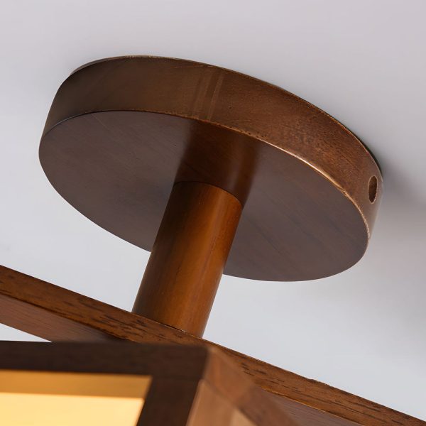 Square Walnut Wooden Frame 1-Light Semi-Flush Mount Ceiling Light - Image 5