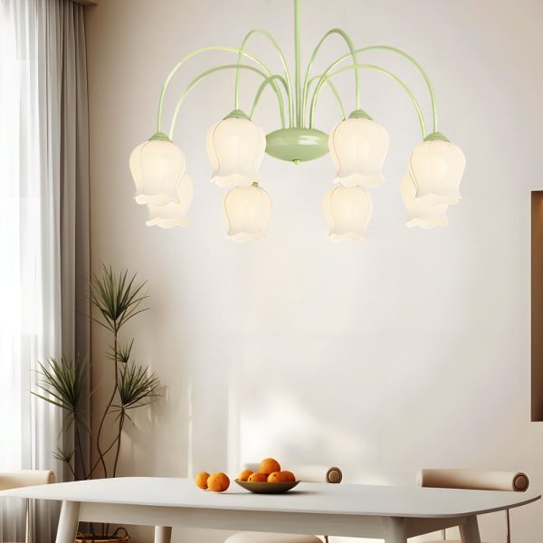 8 Heads Pastoral Bell Orchid Flowers 3 Step Dimming French Style Chandelier - Image 4