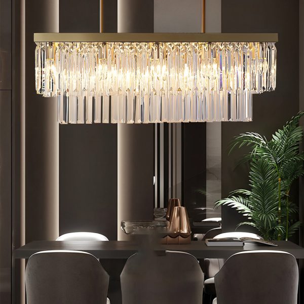 Rectangular LED Three Step Dimming Crystal Strips Postmodern Chandelier - Image 6