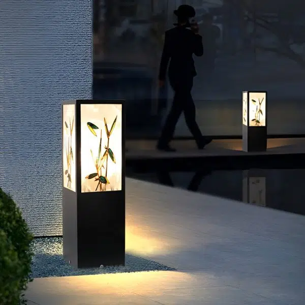 Square Landscape Pattern LED Vintage Solar Outdoor Path Lights Post Lights - Image 4