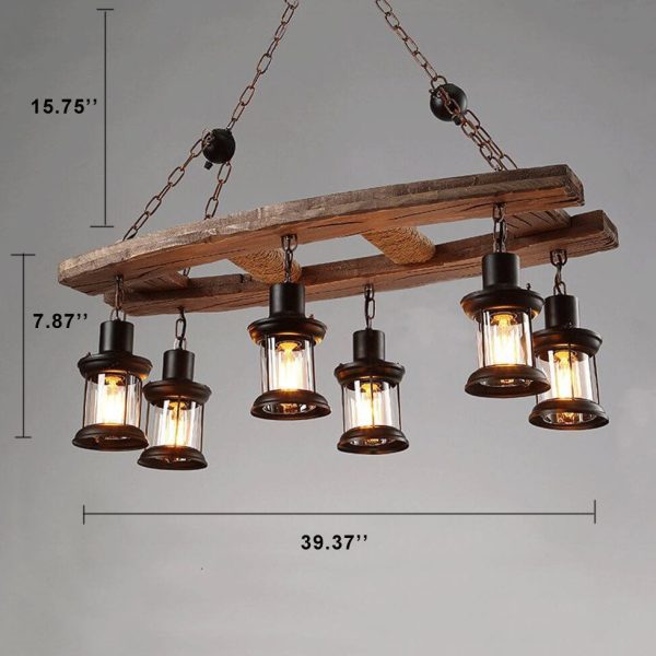 Retro Wooden 6-Light Lantern Chandeliers - Image 4
