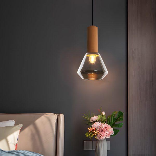 Luxury Copper Glass Jar 1-Light Wood Pendant Light Ceiling Hang Fixture Cork Diamond Glass Suspended lights - Image 5