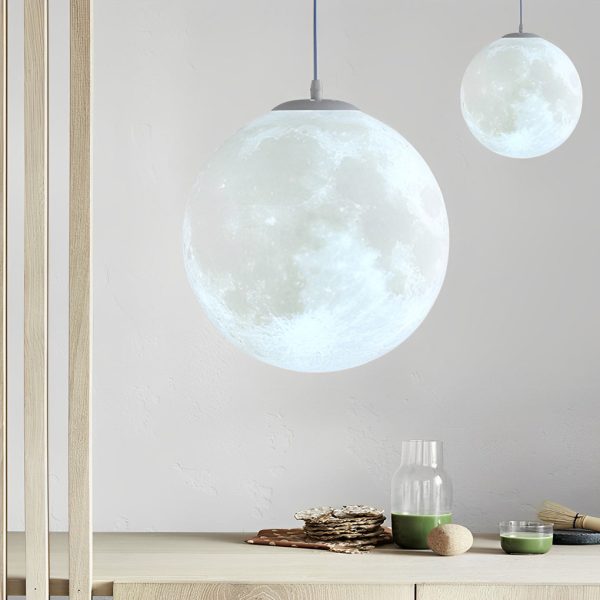 Round Moon Lunar 3D Creativity White Pendant Lamp Hanging Ceiling Lamp - Image 7