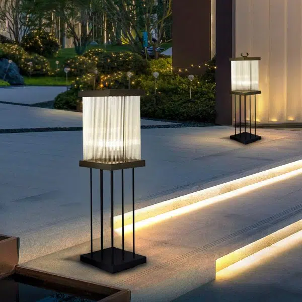 Square Portable Waterproof Striped Glass Black Solar Outdoor Lights - Image 2