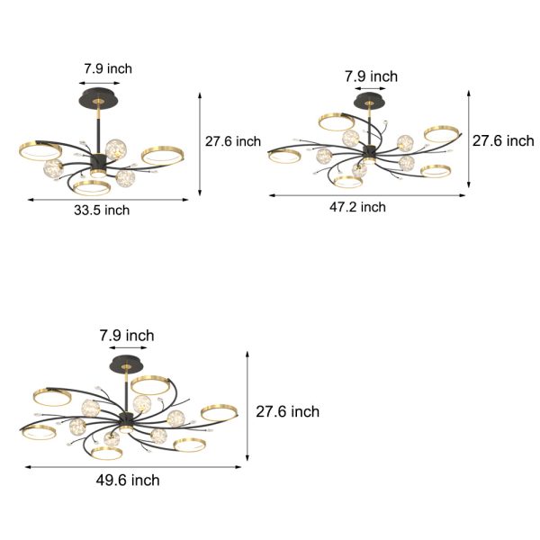 Stars Rings Flowers Branches Crystal 3 Step Dimming Modern Ceiling Lights - Image 4