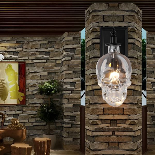 Retro Glass Skull Head LED Black Industrial Style Decorative Wall Lamp - Image 5