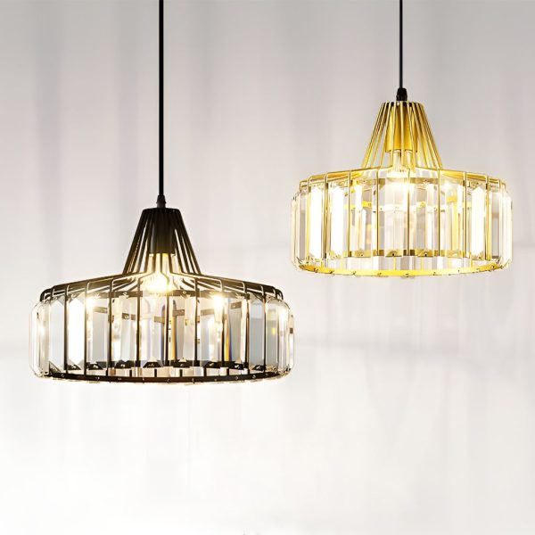 Drum-shaped Crystal Metal Modern Chandelier Pendant Light Hanging Lamp - Image 4