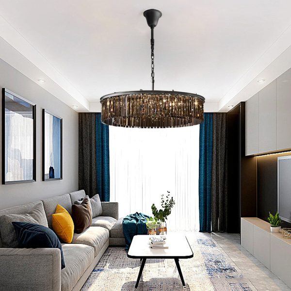 Round Metal Crystal Strip Retro American Style Chandelier Pendant Lamp - Image 6