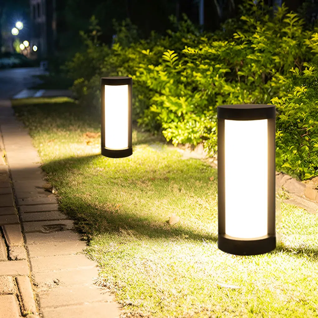 7-17103bcb-f790-4802-9242-6c8a048ebfb7.jpg Black Cylindrical LED Pathway Lights Solar and Wired Outdoor Lighting Solutions - Image 1