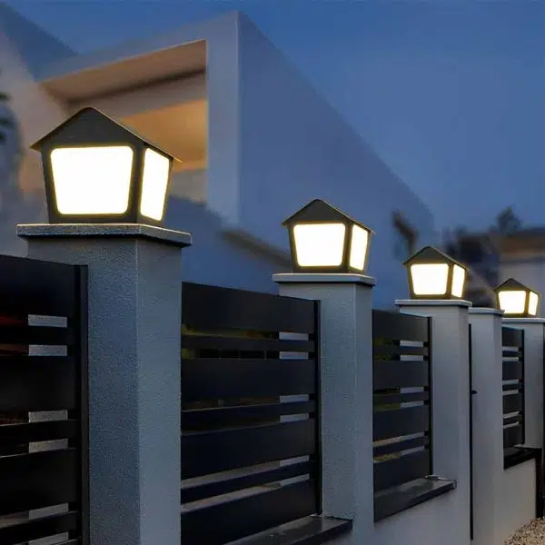 Cottage Shaped LED Waterproof Black Modern Solar Fence Post Lights Pillar Light - Image 5