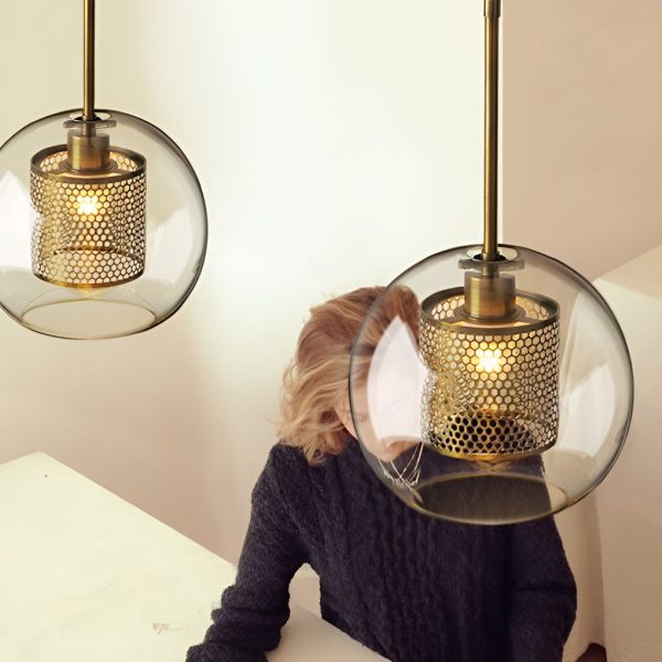 Minimalist Round Glass LED Industrial Pendant Light Kitchen Island Lighting - Image 2
