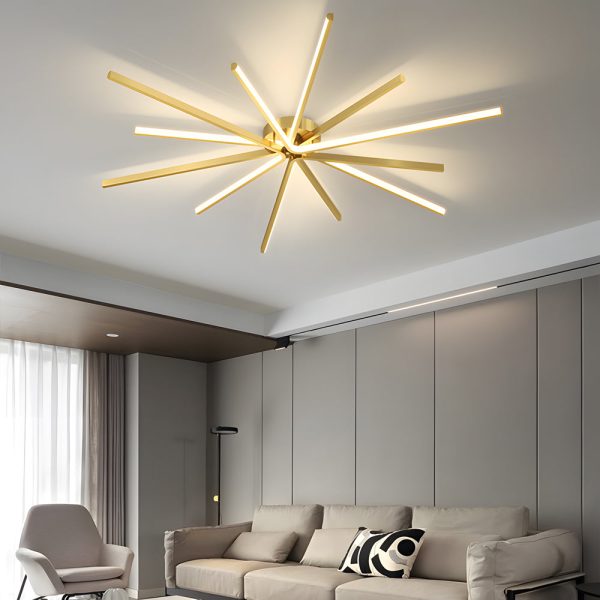 6-Light LED Semi Flush Mount Copper Starbursts Ceiling Light Fireworks Ceiling Lighting Fixture - Image 4