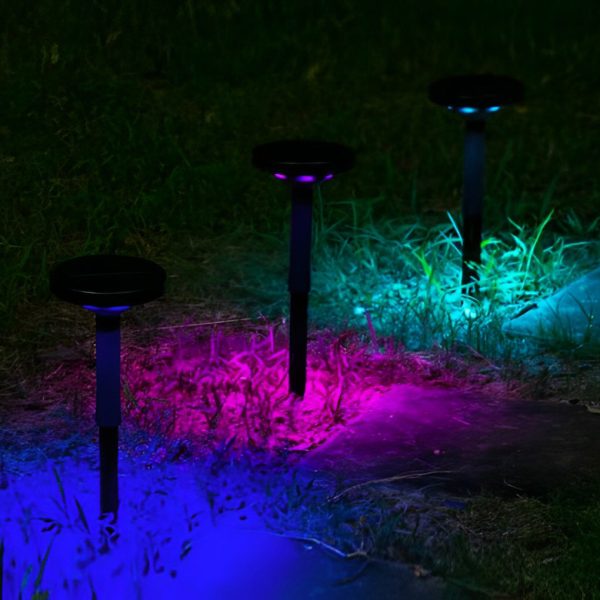 Colorful RGB Solar Pathway Lights Round LED Lawn Lighting - Image 3