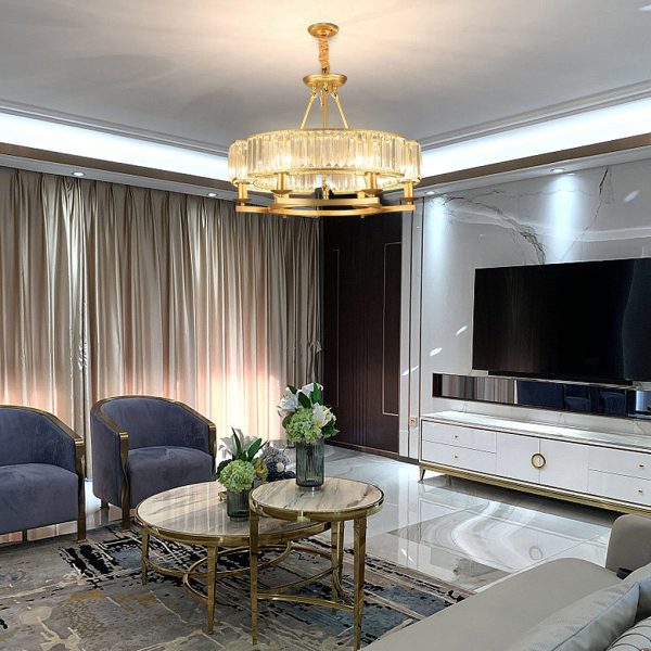 Round Metal Three Step Dimming Modern Rustic Crystal Chandelier Light - Image 4