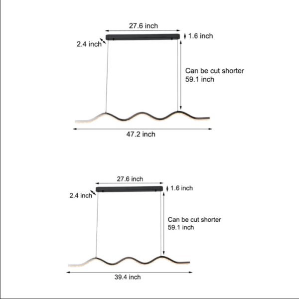 1-Light Black Wave Linear LED Pendant Light - Image 6