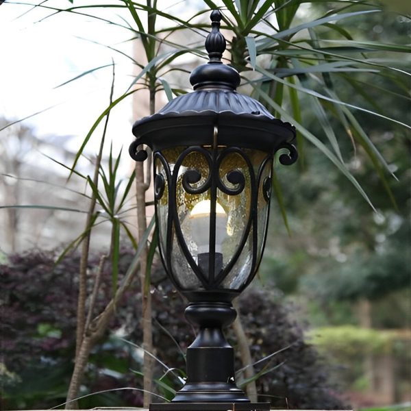 Round Bubble Glass Waterproof Black European Style Outdoor Pillar Lamp - Image 6