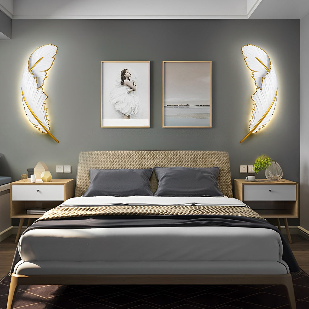 7-2749b4e9-f40a-47a3-aae5-a2c713581c31.jpg Modern Art Decorative Resin Feather LED Strip Dimmable White Wall Sconces - Image 1
