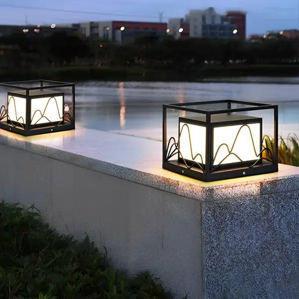 Square Waterproof Mountain Scenery Outdoor Solar Post Caps Lights - Image 2