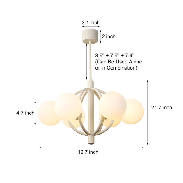 19.68-In. Midcentury 6-Light Beige Glass Sphere Chandelier - Image 6