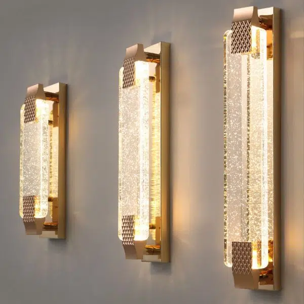 European Light Luxury Rectangular Bubble Crystal LED Wall Sconce Lamp - Image 13