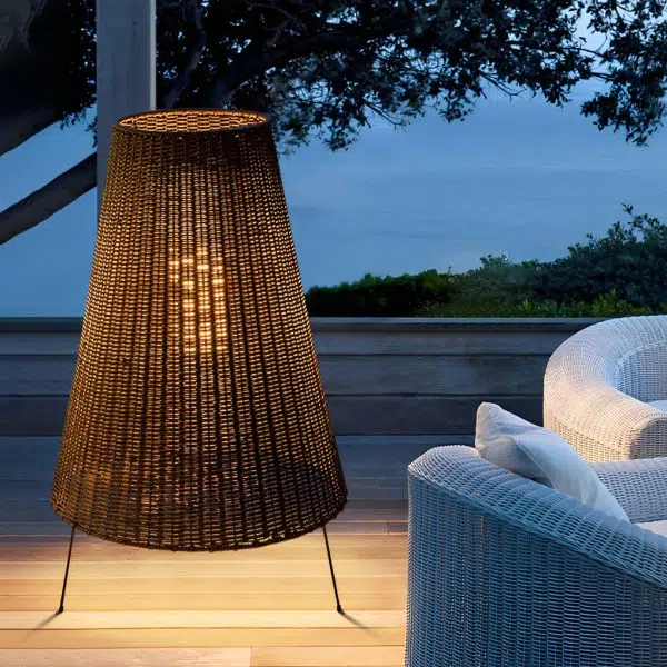 Rattan Shaded Tripod Metal and 1-Light Outdoor Floor Lamp - Image 6