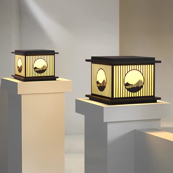 Retro Mountain Scenery LED Waterproof Black Modern Solar Pillar Lamp - Image 6