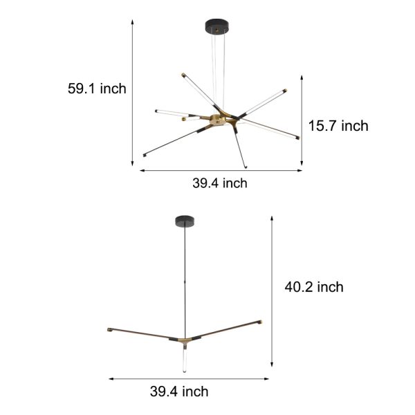 3/8-Light LED Dimmable Linear Sputnik Chandelier for Living Room - Image 5