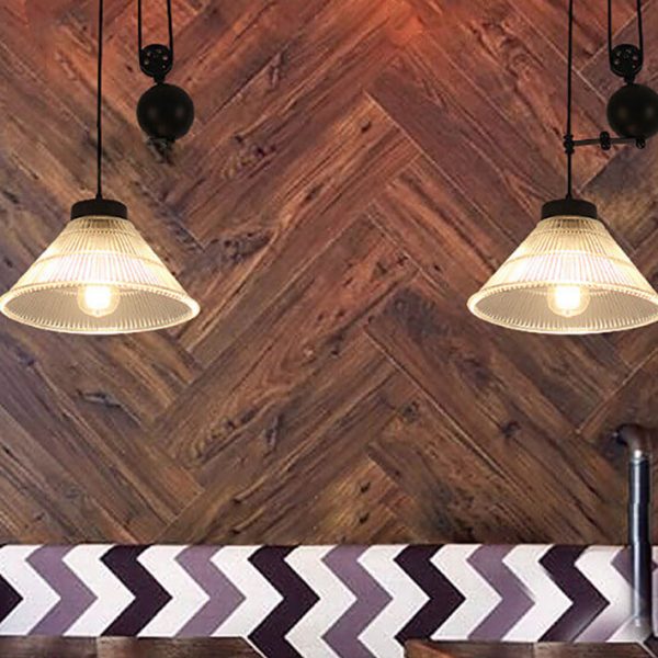 Industrial Glass Lampshade Retro Pulley 1-Light Pendant Light - Image 7