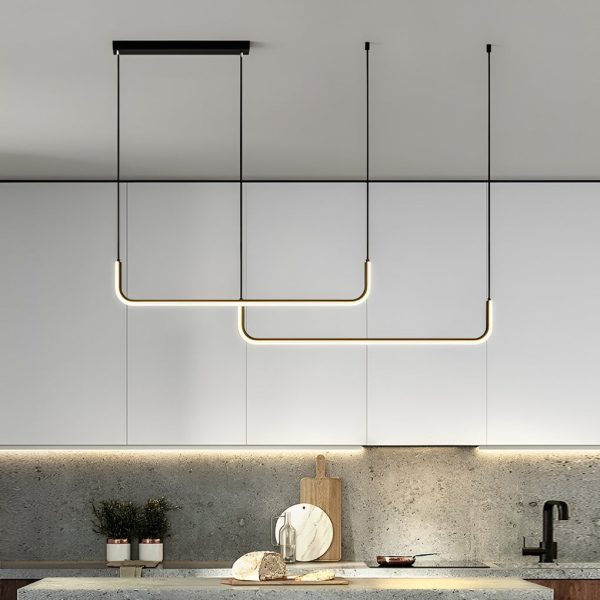 Minimalist Strip Three Step Dimming LED Black Nordic Chandelier Pendant Light - Image 2
