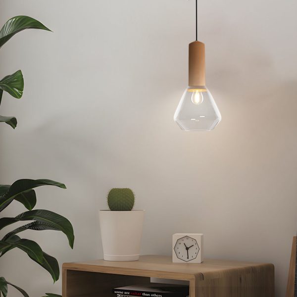 Luxury Copper Glass Jar 1-Light Wood Pendant Light Ceiling Hang Fixture Cork Diamond Glass Suspended lights - Image 2