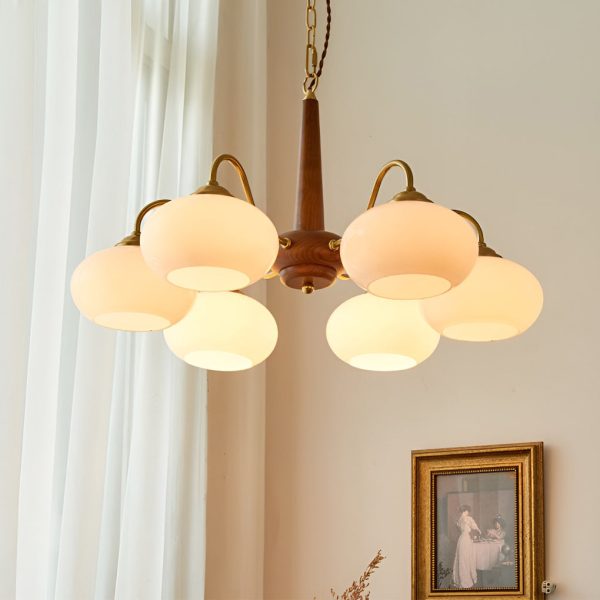 4 Lights 6 Ligths Glass Wood E27 LED Nordic Chandelier Hanging Ceiling Lights - Image 2