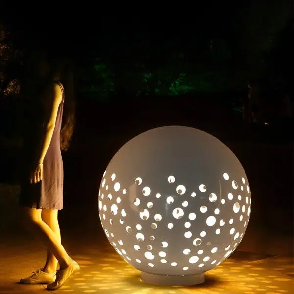 Waterproof Round Metal Hollow White Modern Outdoor Lanterns Lawn Lamp - Image 4