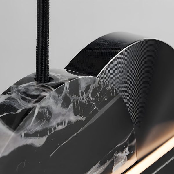 Black Linear Round Marble LED Pendant Light - Image 6