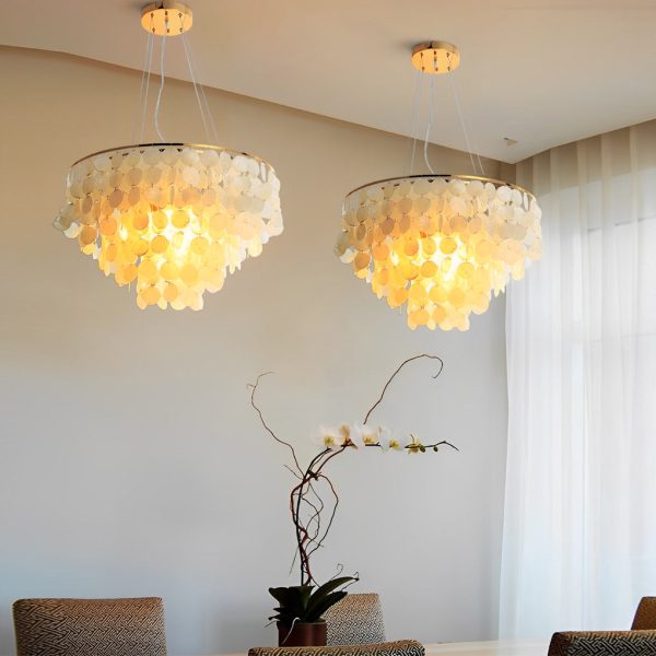 Round Shells Pieces Electroplated Iron LED Nordic Chandelier Pendant Lights - Image 3