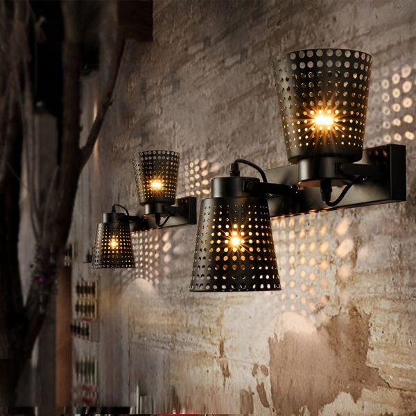 Retro Iron Hollow Adjustable Black Industrial Style Plug in Wall Sconce Lighting - Image 2