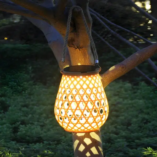 Portable Creative Bamboo Rattan LED Upgrade USB Solar Outdoor Lanterns - Image 2