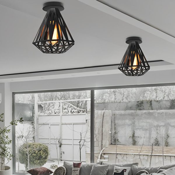 Retro Personality Iron Cage LED American Style Ceiling Light Fixture - Image 5